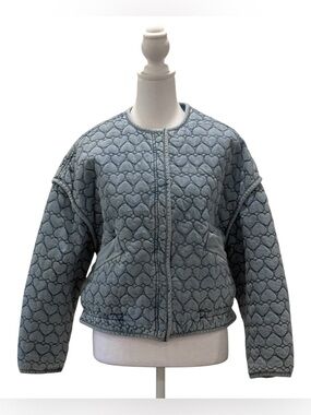 NWT Blank NYC Boho chic Quilted Heart Puffer Jacket Light Blue Denim size Small
